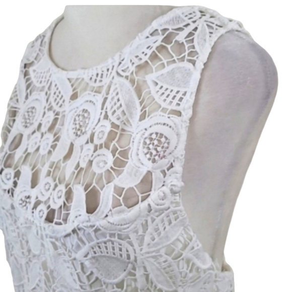 Anthropologie WAYF Shift Dress White Floral Crochet Lace Criss Cross Back - Picture 6 of 14